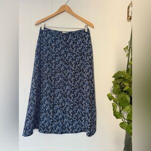 Vintage Christopher Banks Floral Midi Button Skirt Whimsygoth Cottage Blue Black